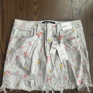 Express Gray Floral Denim Skirt
